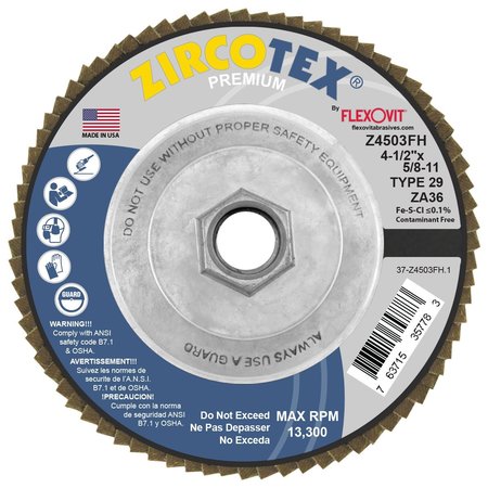 FLEXOVIT FLAP DISC ZIRCOTEX 4-1/2 in X5/8-11 Z4503FH